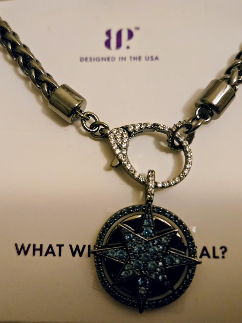 bp Silver-Tone Compass Star Pendant Necklace with Blue Crystals